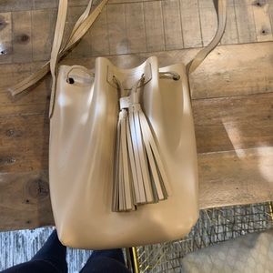 J crew  tan cream leather bucket bag